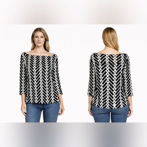 Diane Von Furstenberg Theresa  Size 8 Silk Long Sleeve Blouse Ivory Black